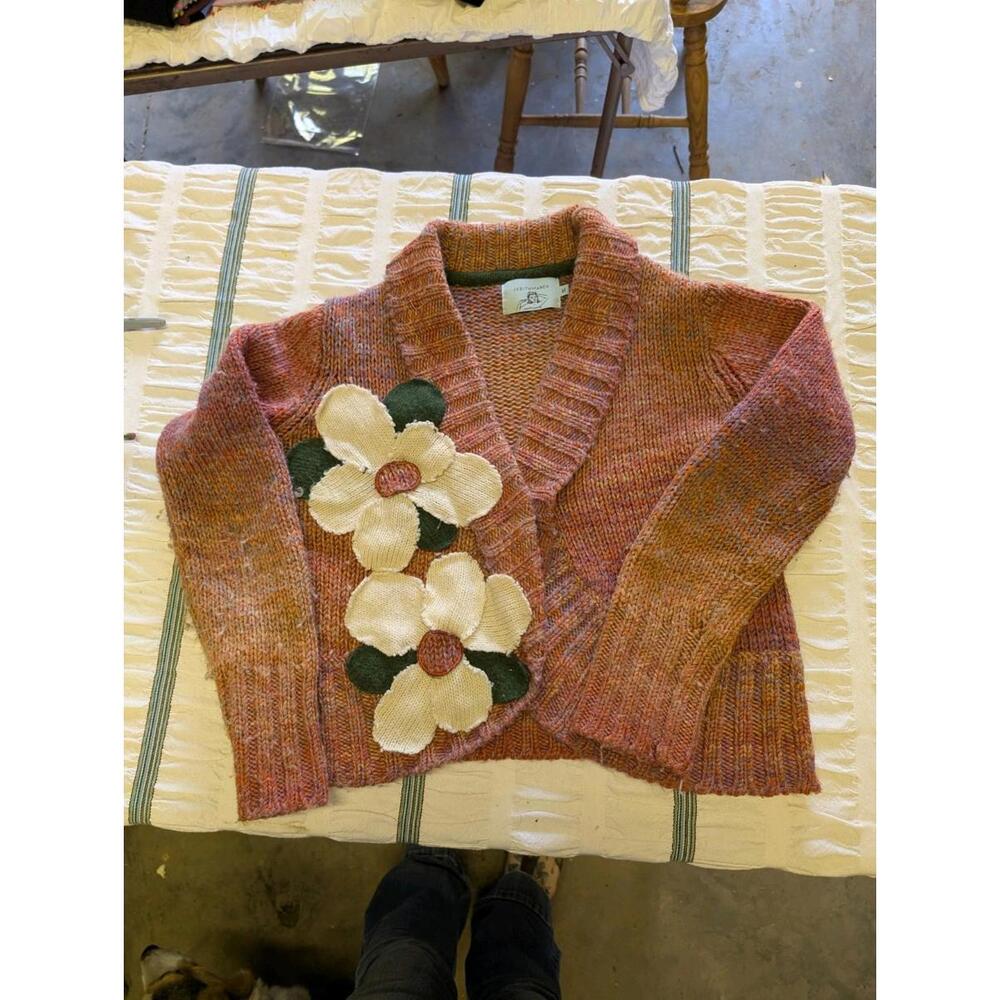 Judith March Women's Cardigan Sweater Flower Applique  Size Medium Orange